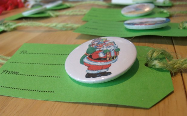 Christmas present badge tags close up